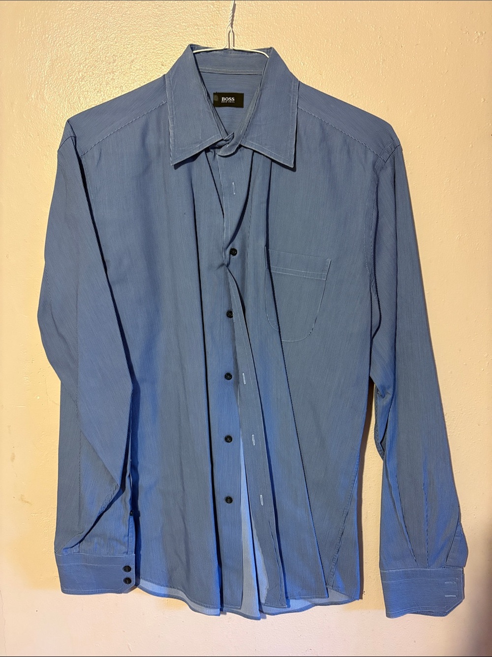 BOSS Men's Light Blue Pinstripe Dress Shirt